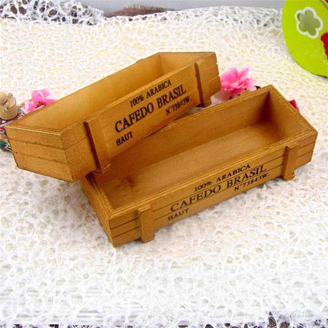 22CM Vintage Wooden Storage Box Flower bonsai